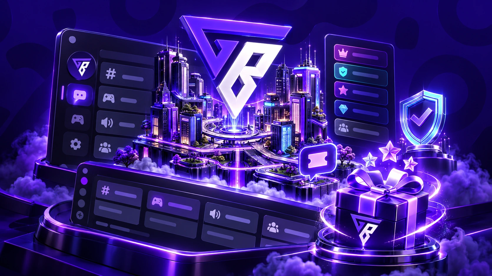 Conceito visual de uma comunidade Discord personalizada com tema RP